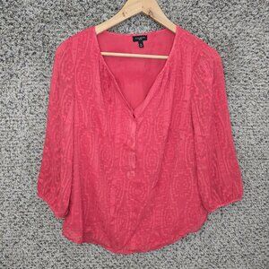 Talbots Top Womens MP Petite Medium Pink Textured Blouse V Neck Casual Ladies